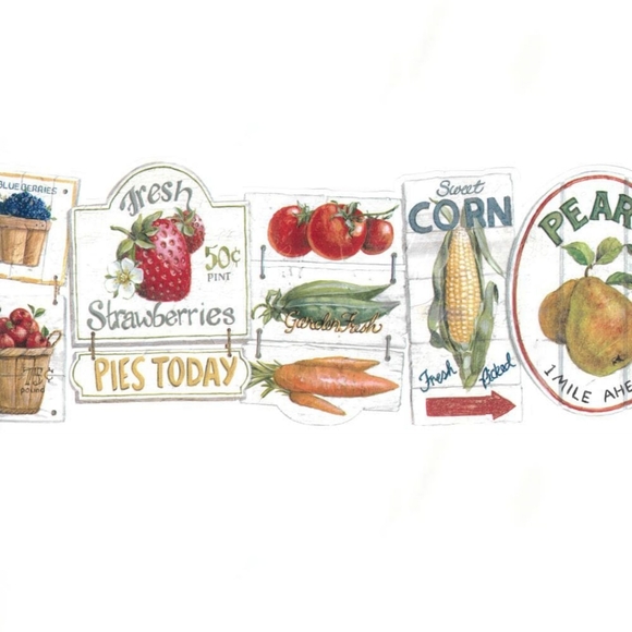 Wallpaper Border Produce Farmers Market Signs - Picture 1 of 9